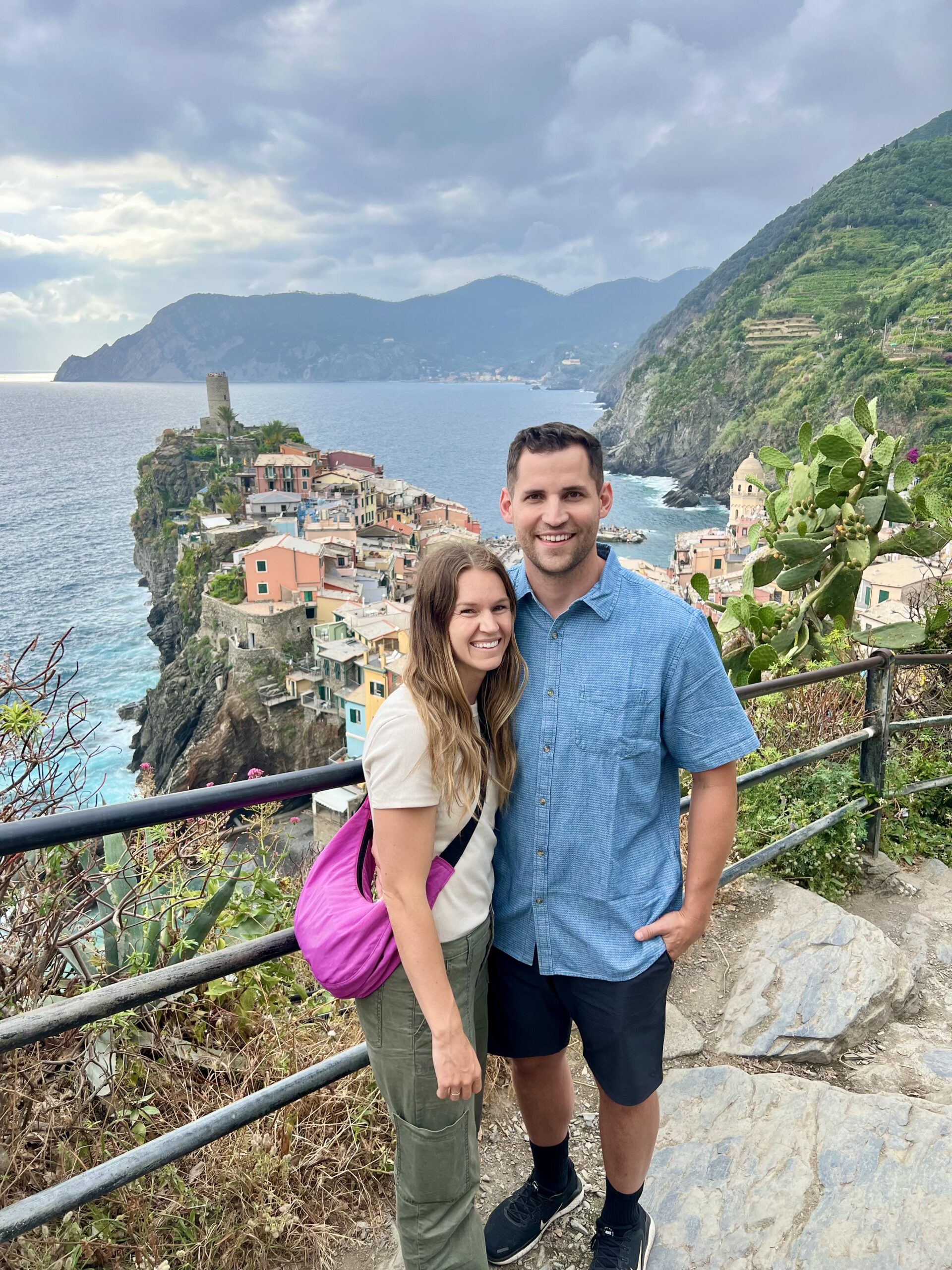 couple smiling in vernazza italy 